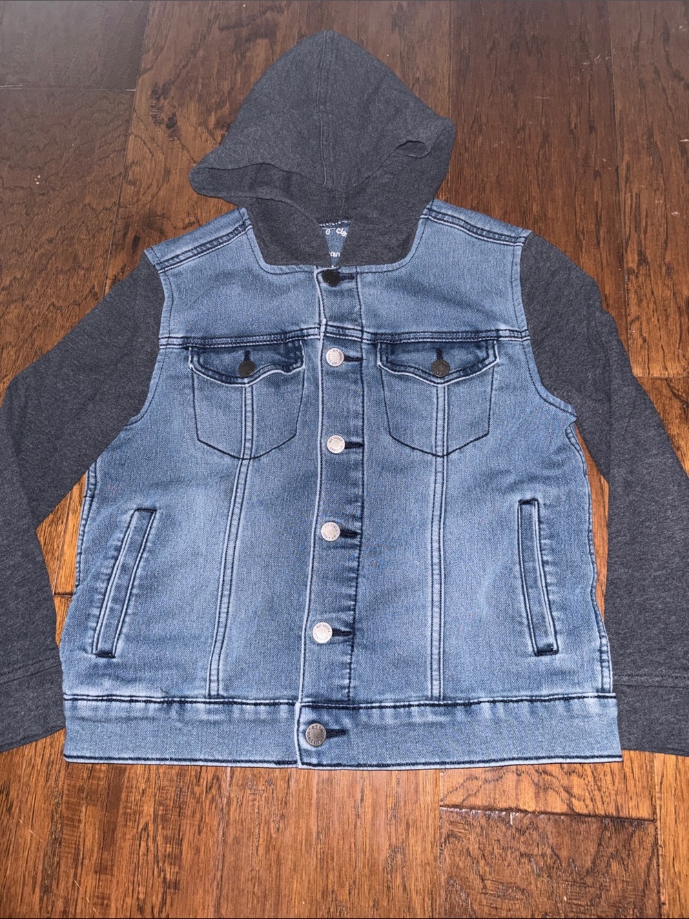 art class Blue Denim Jacket with Gray Hood & Sleeves
